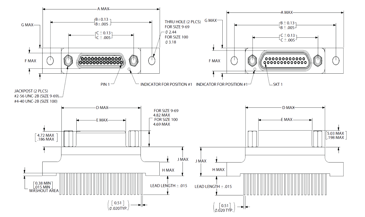 HMD PCB Connector BS Termination dimensions