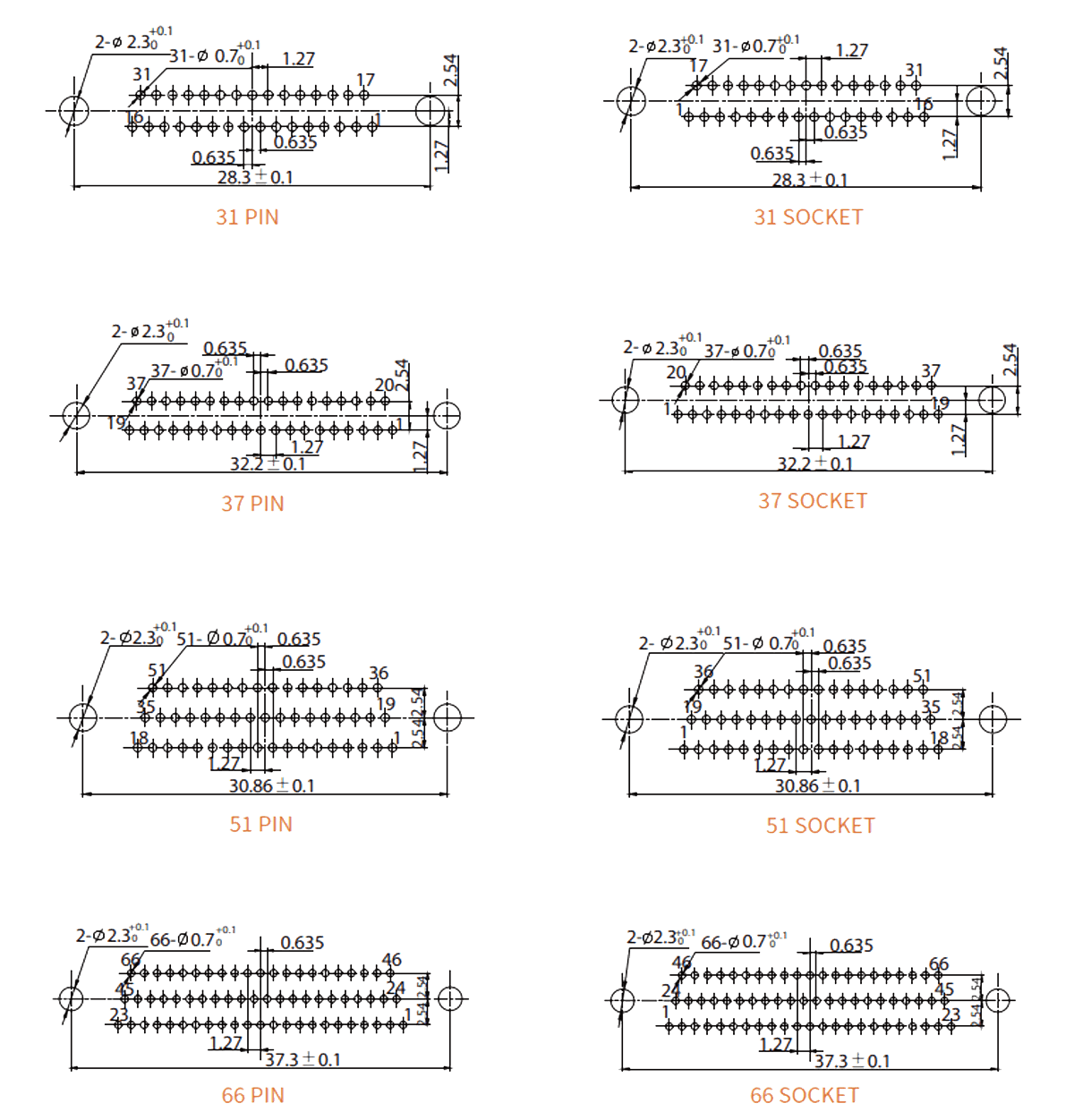 J30J Micro D 1.27x2.54 straight pcb connector pcb layouts 31 66