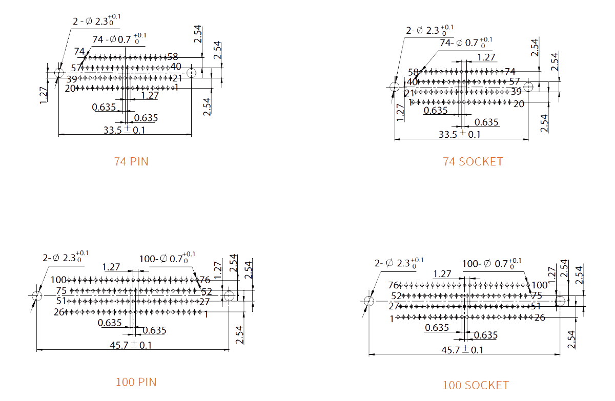 J30J Micro D 1.27x2.54 straight pcb connector pcb layouts 74 100
