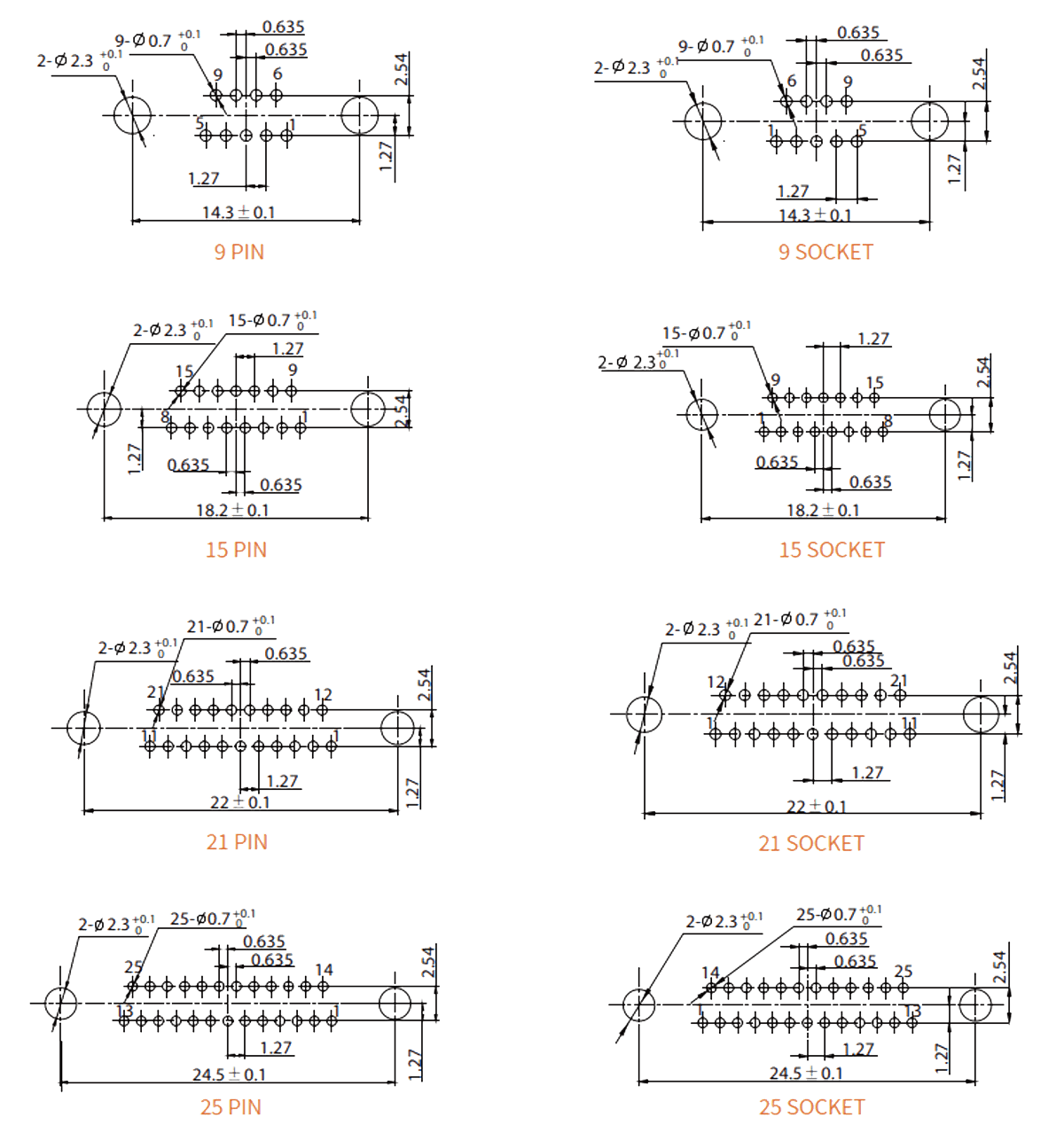 J30J Micro D 1.27x2.54 straight pcb connector pcb layouts 9 25