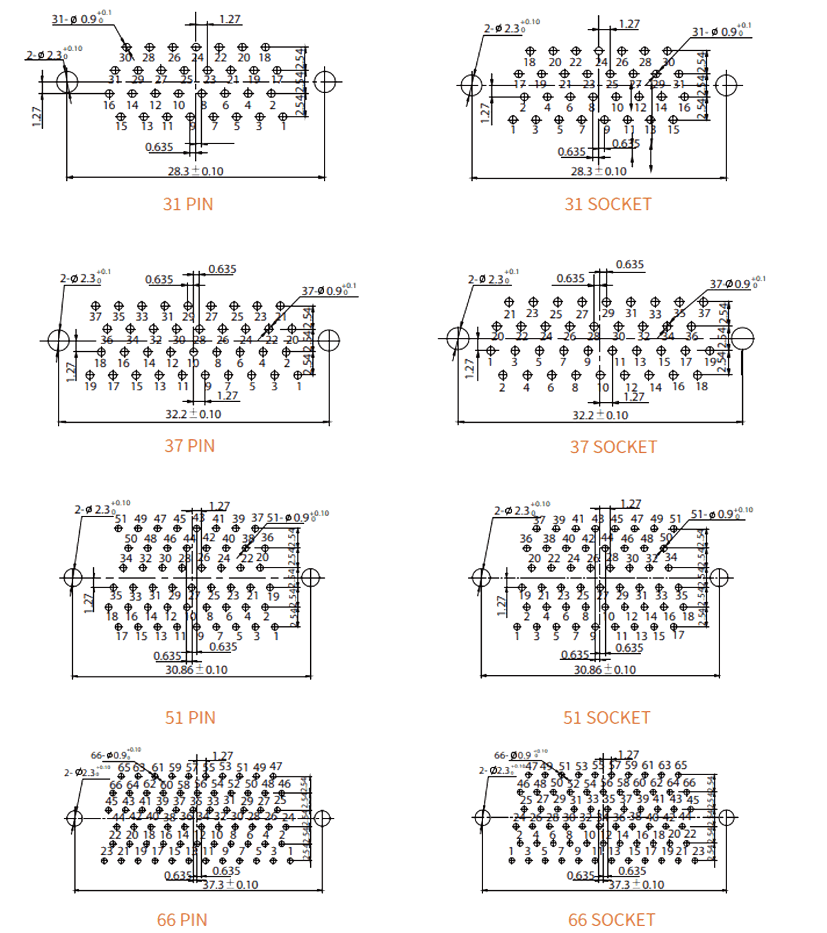 J30J Micro D 2.54x2.54 straight pcb connector pcb layouts 31 66