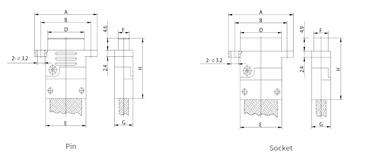 J30J Micro D pre wired connector with cable clamp dimensions 1