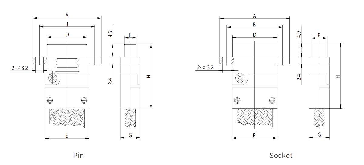 J30J Micro D pre wired connector with cable clamp dimensions