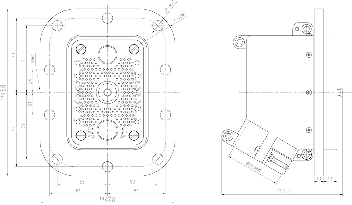 JF1 222Za Single layer Unsealed Umbilical Socket The Flange Mounting Dimensions are the same as F1 222ZM2