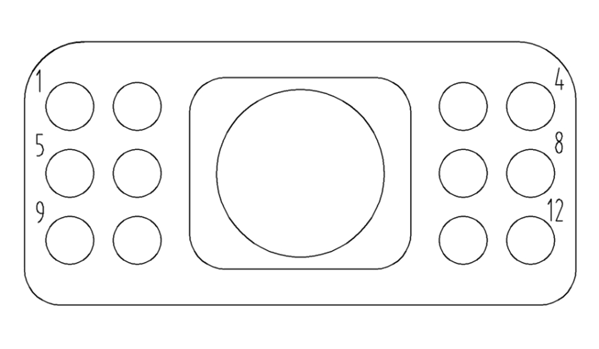 JF10 Type Rectangular Umbilical Connector Contact Arrangement Front View of the Socket Mating Surface 12 Pin