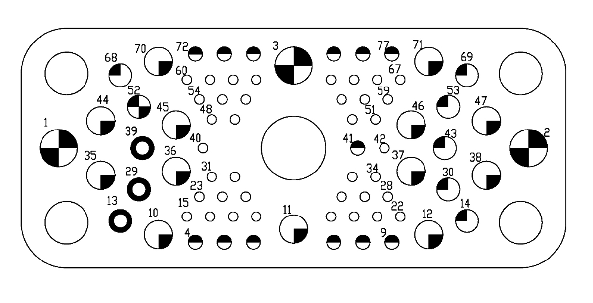 JF11 Type Rectangular Umbilical Connector Contact Arrangement Front View of The Socket Mating Surface
