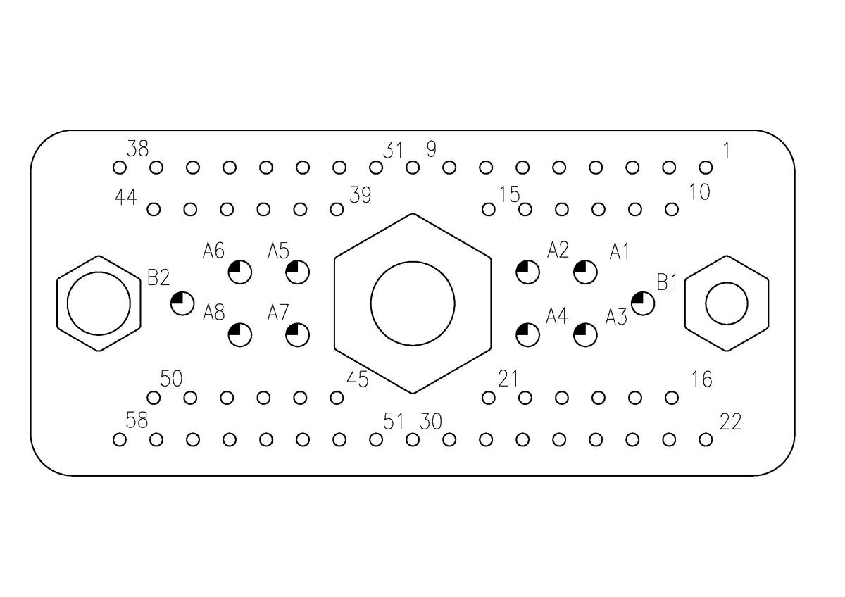 JF12 Type Rectangular Umbilical Connector Contact Arrangement Front View of The Socket Mating Surface 68 pin