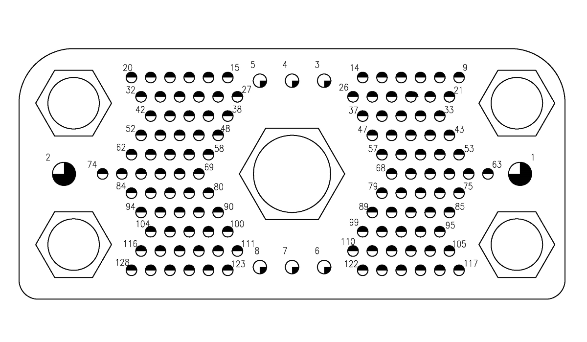 JF13 Type Rectangular Umbilical Connector Contact Arrangement Front View of The Socket Mating Surface