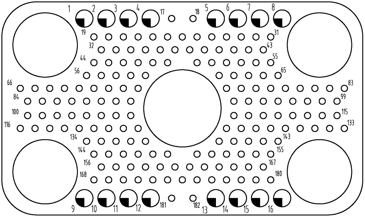 JF14 Type Rectangular Umbilical Connector JF14 Series Contact Arrangement Socket Mating View 182 pin