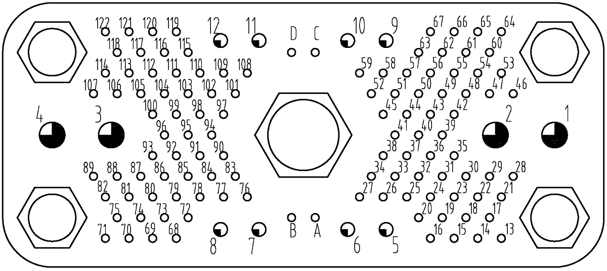 JF2 Type Rectangular Umbilical Connector Contact Arrangement Front View of the Socket Mating Surface 126 pin
