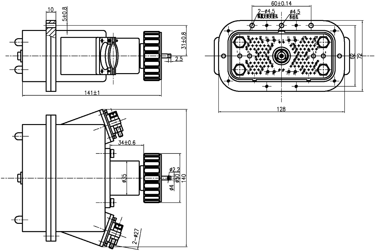 JF2 Type Rectangular Umbilical Connector dimension JF2 126TD JF2A 126TD JF2B 126TD Plug