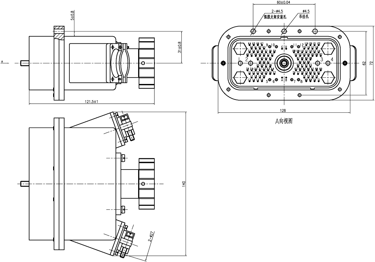 JF2 Type Rectangular Umbilical Connector dimension JF2 126Tsy Plug