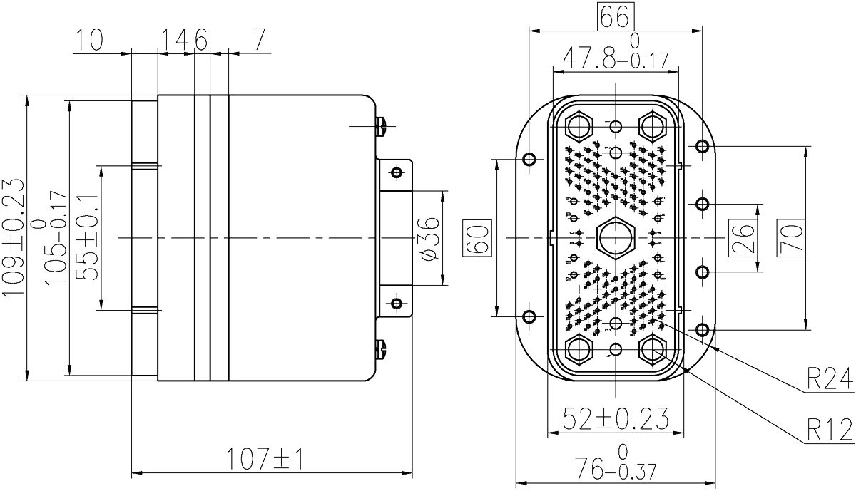 JF2 Type Rectangular Umbilical Connector dimension JF2 126Z1a Plug