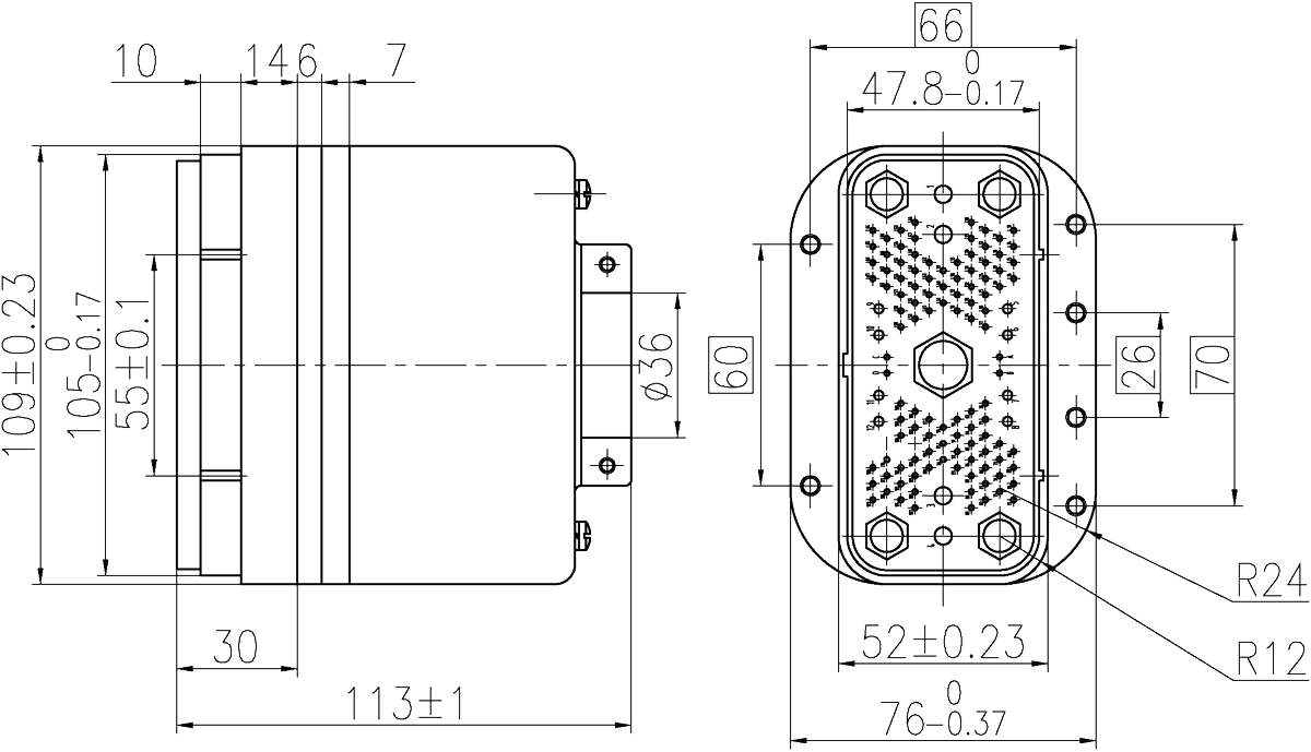 JF2 Type Rectangular Umbilical Connector dimension JF2 126Z2a Plug