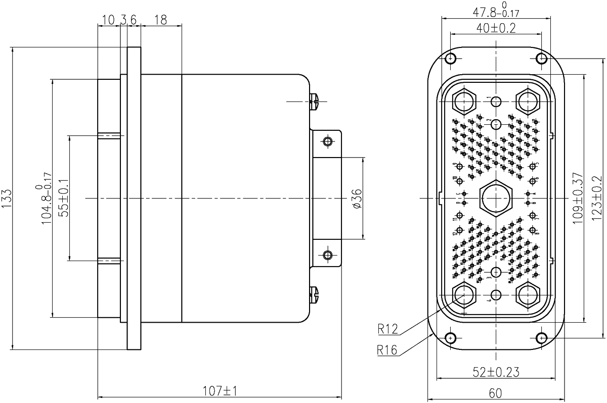 JF2 Type Rectangular Umbilical Connector dimension JF2 126Z2b Plug