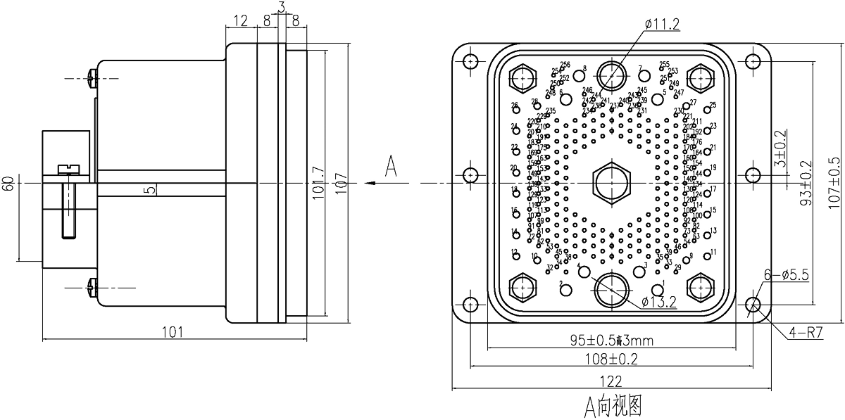 JF2 Type Rectangular Umbilical Connector dimension JF2 256Z JF2A 256Z JF2B 256Z Plug