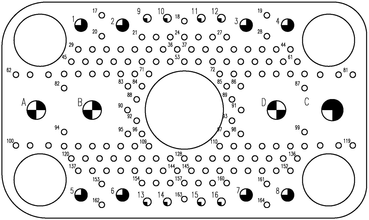 JF21 Type Rectangular Umbilical Connector Contact Arrangement Front View of Plug Mating Surface