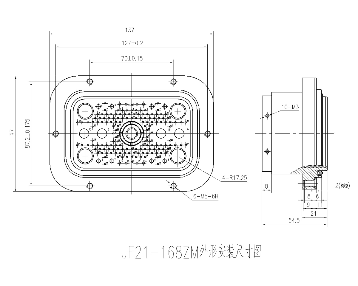 JF21 Type Rectangular Umbilical Connector Socket JF21 168ZM