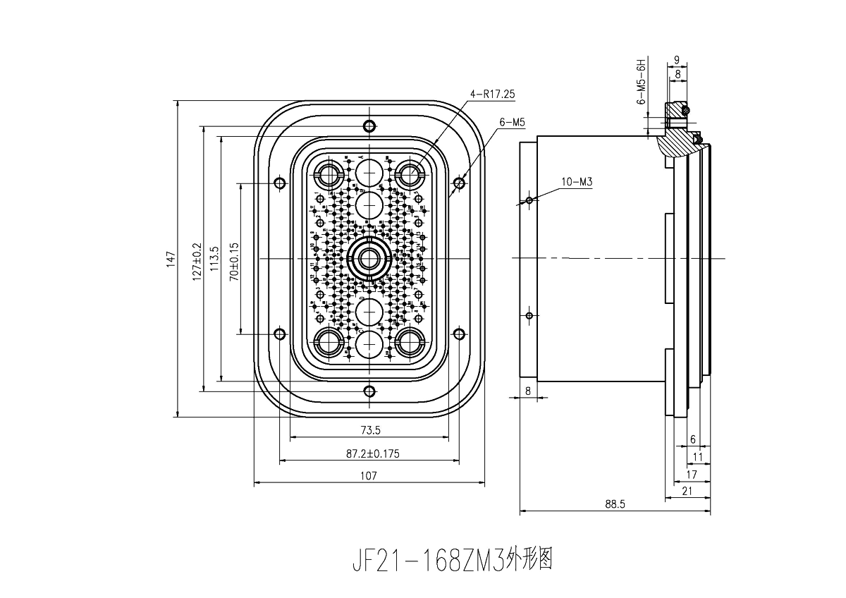 JF21 Type Rectangular Umbilical Connector Socket JF21 168ZM3