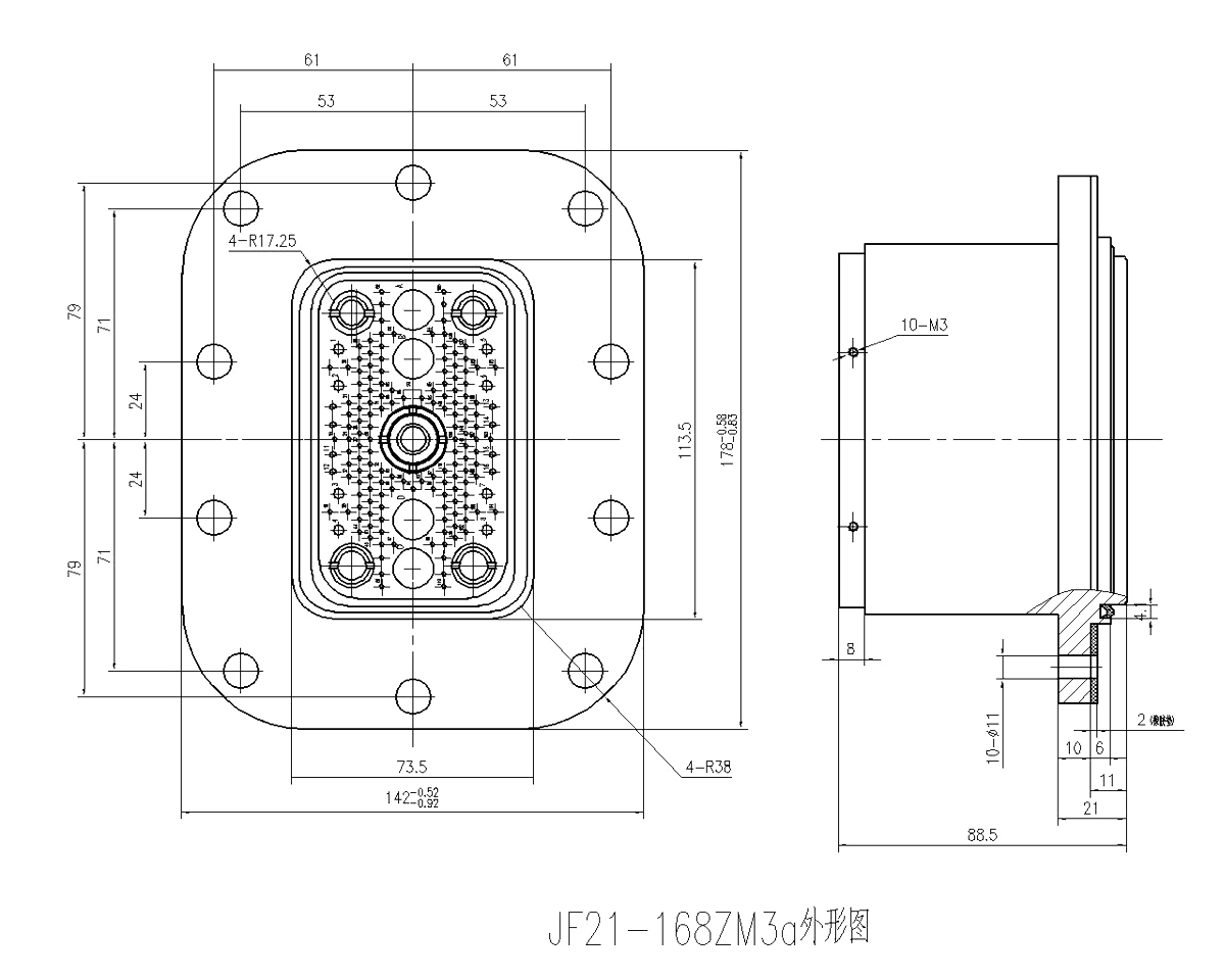 JF21 Type Rectangular Umbilical Connector Socket JF21 168ZMa