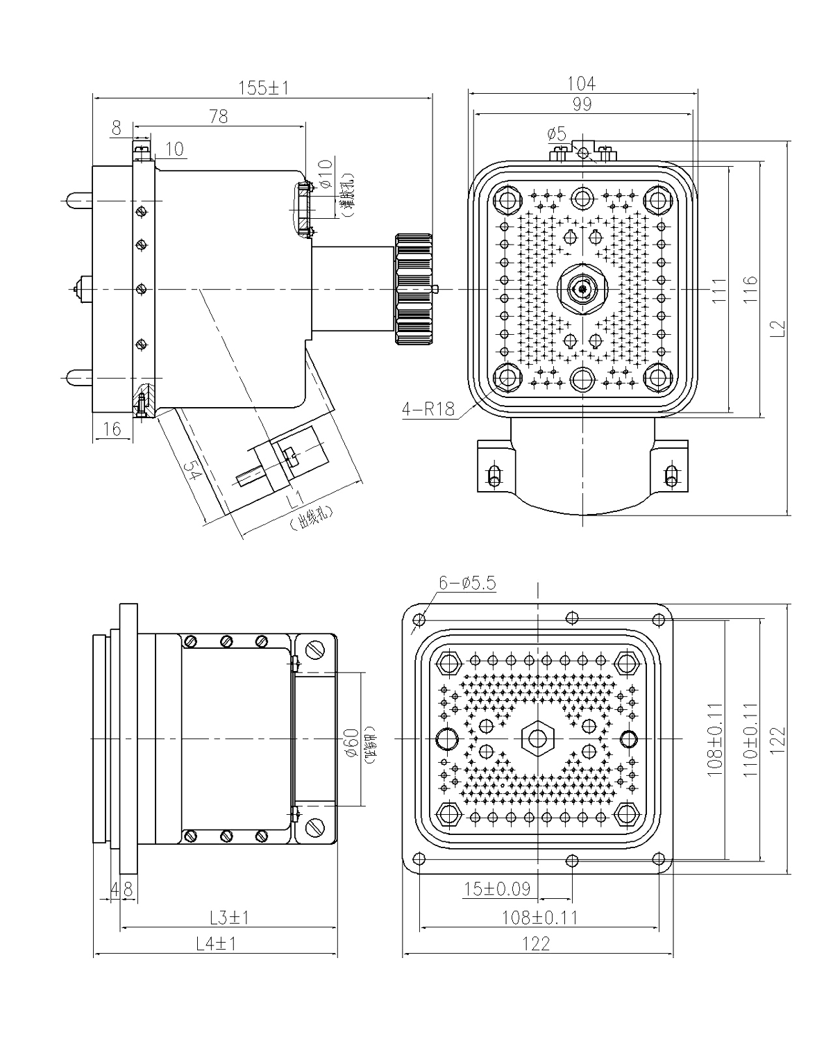 JF3 Type Rectangular Umbilical Connector Dimension after Mating JF3 Type 182200226256 Pin Product