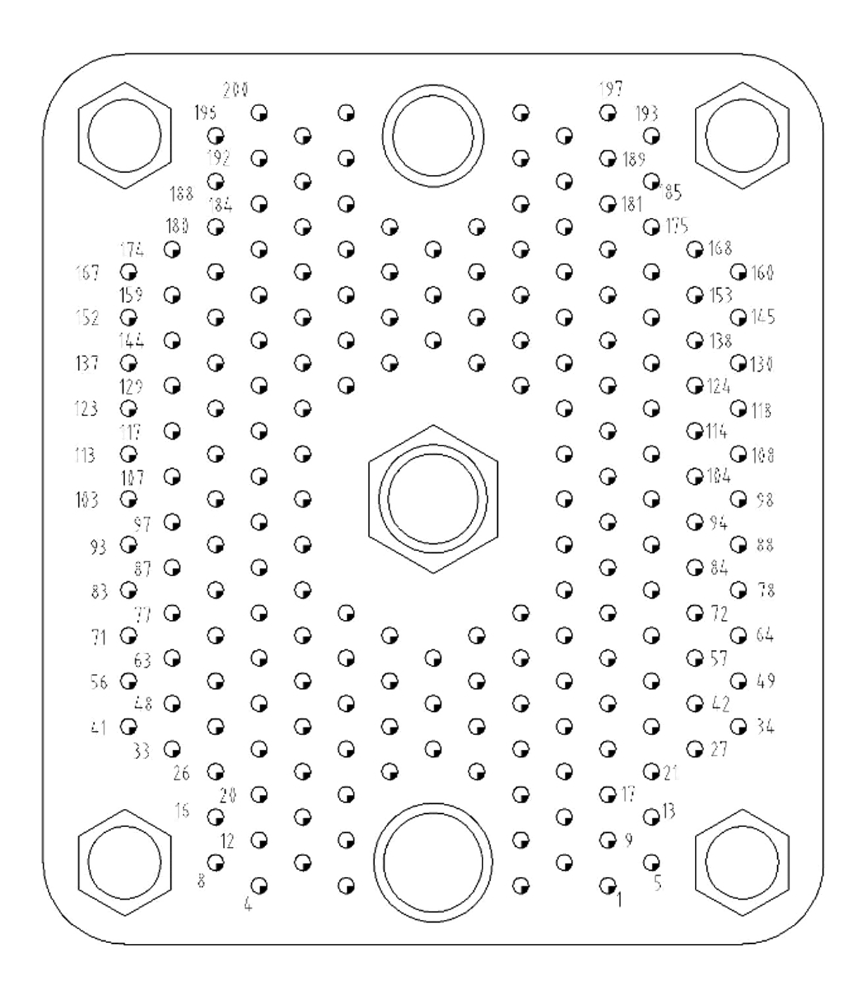 JF3 Type Rectangular Umbilical Connector JF3 200 Contact Hole Arrangement Front View of Socket Mating Surface