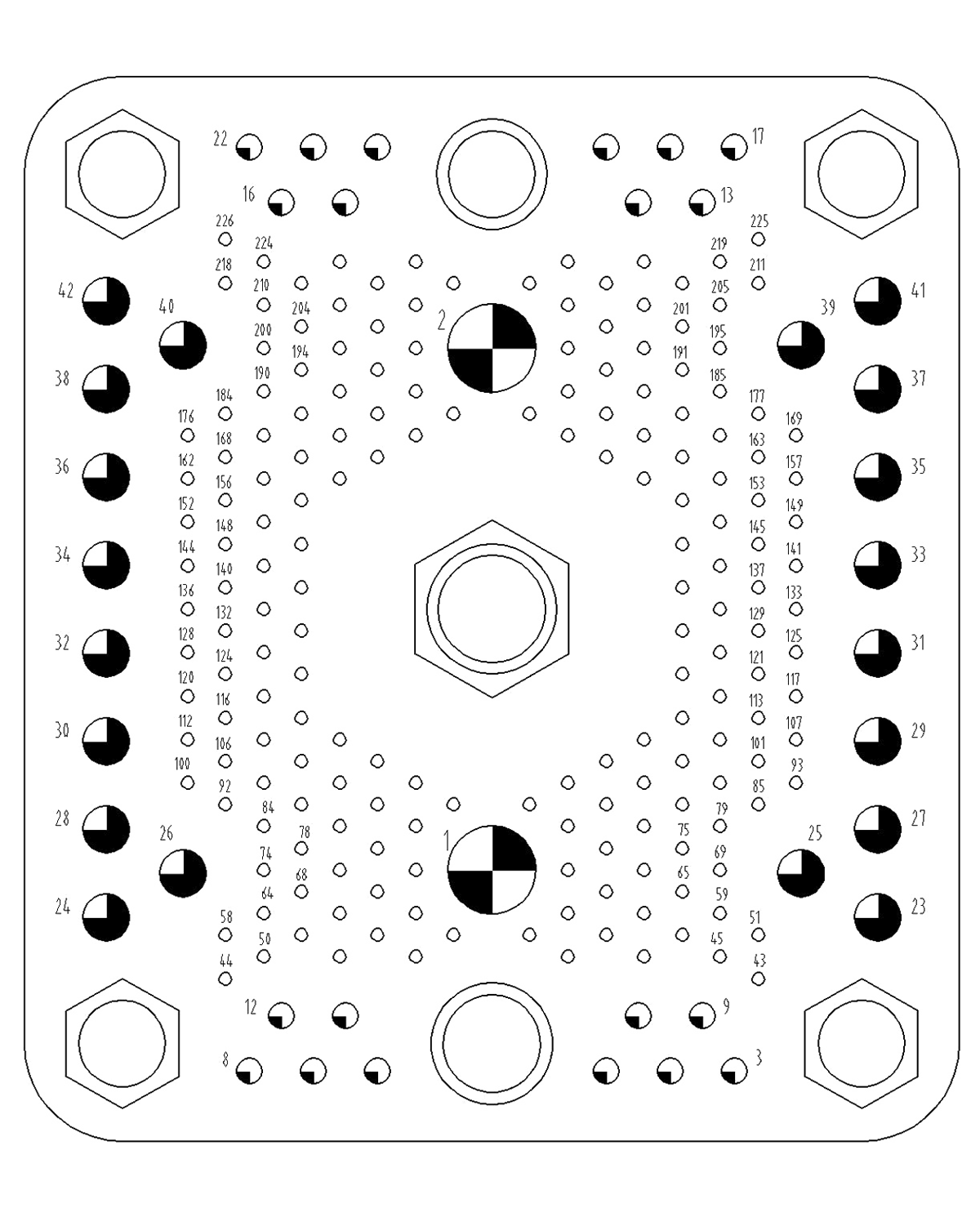 JF3 Type Rectangular Umbilical Connector JF3 226TDZ Contact Hole Arrangement Front View of Socket Mating Surface