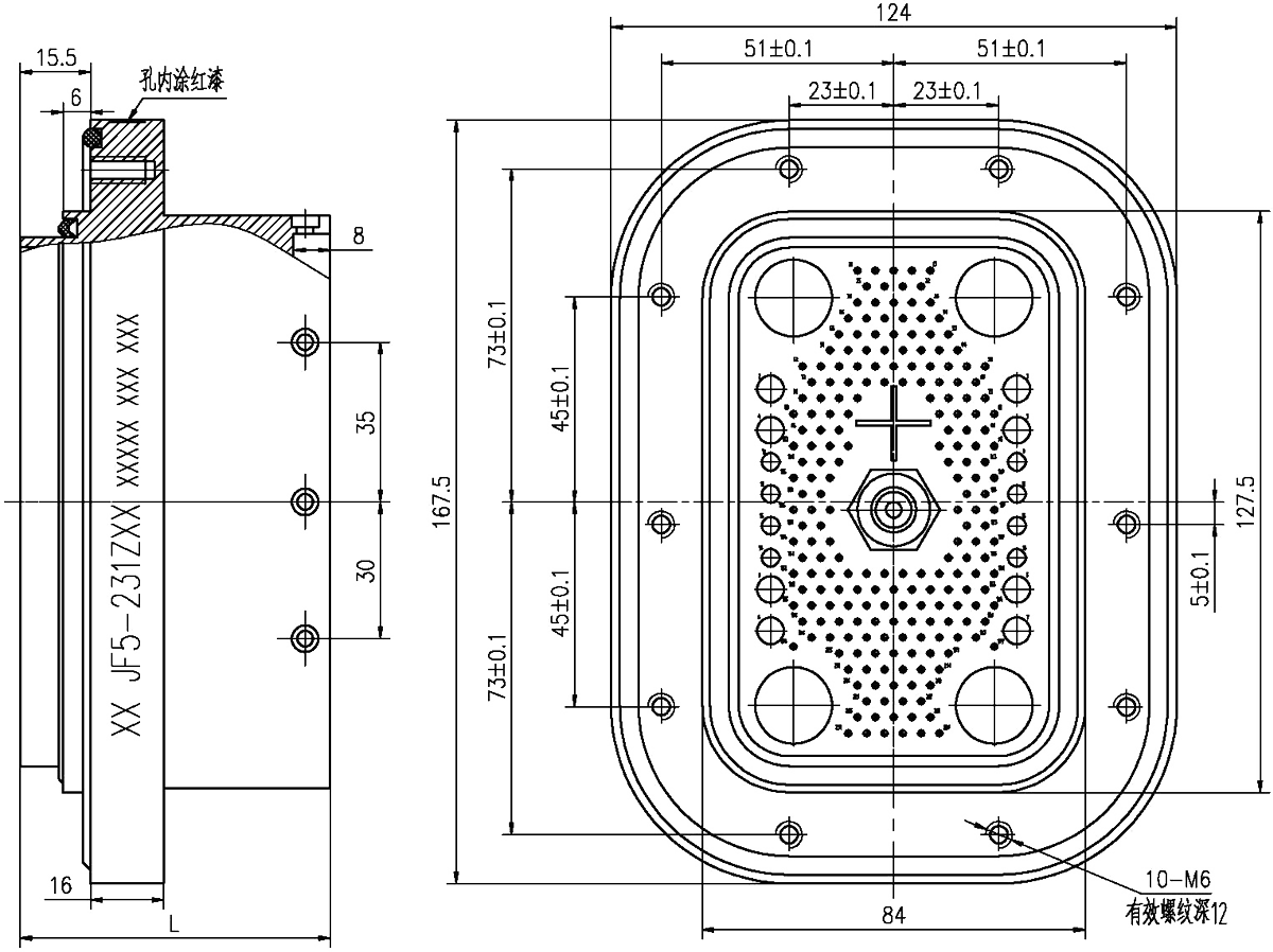 JF5 Type Rectangular Umbilical Connector Socket Without Cable Cover