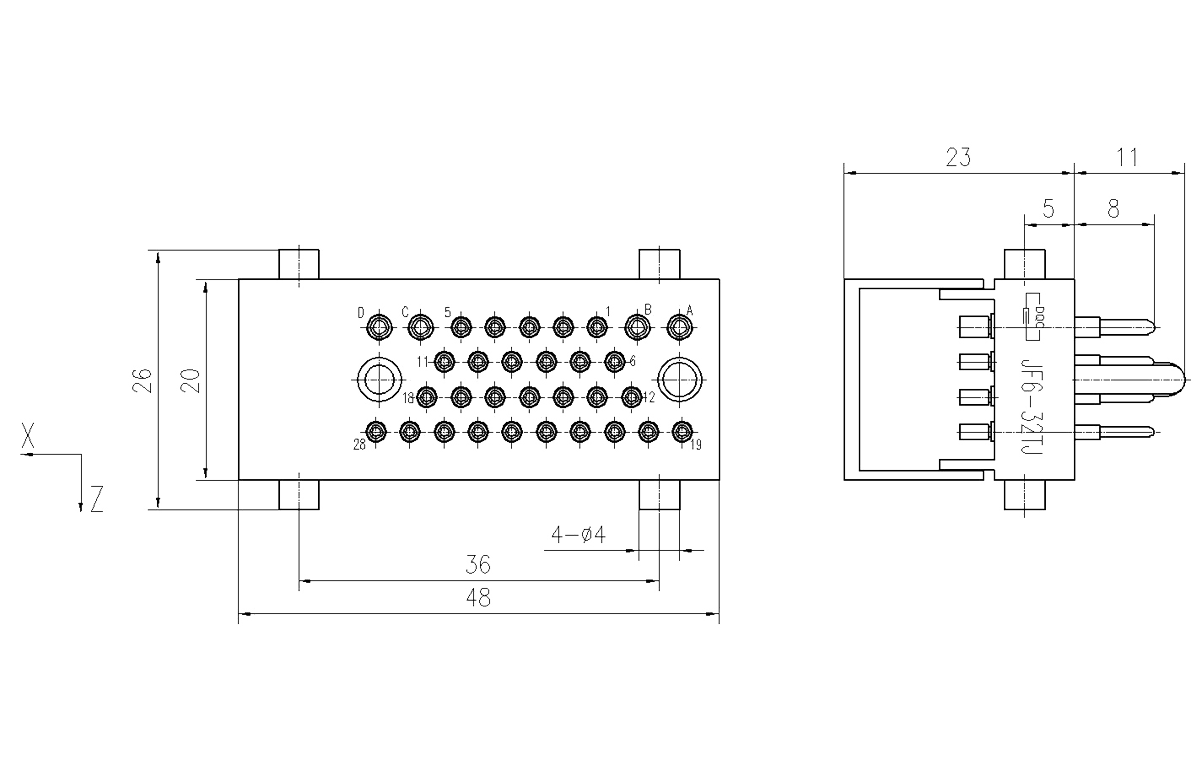 JF6 Type Rectangular Umbilical Connector Plug JF6 32TJ