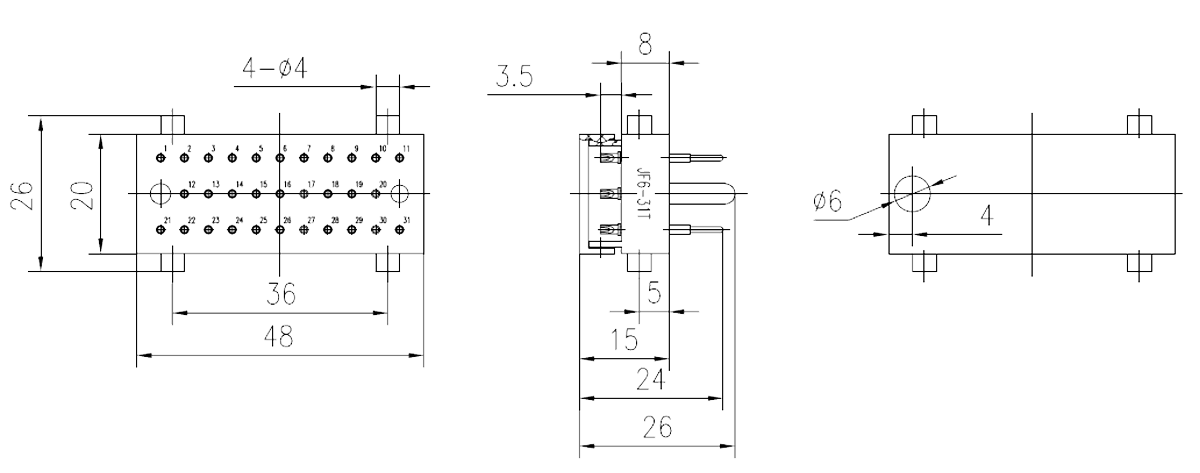 JF6 Type Rectangular Umbilical Connector Socket JF6 31T