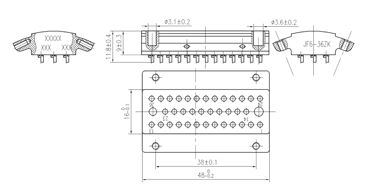 JF6 Type Rectangular Umbilical Connector Socket JF6 36ZK