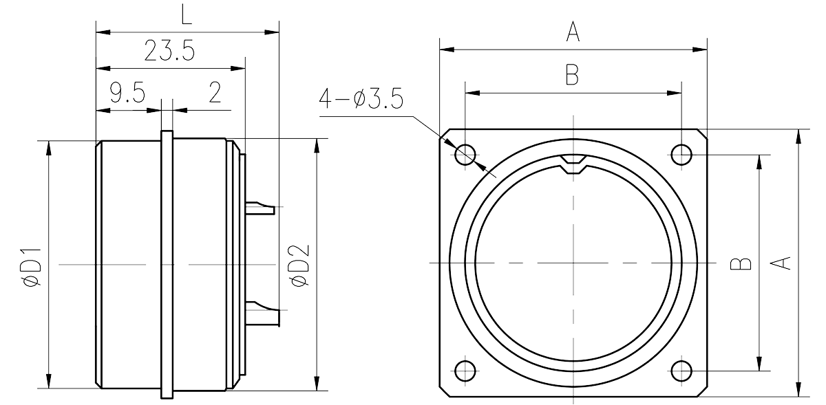 Y16 Drawings Square Flange Receptacle