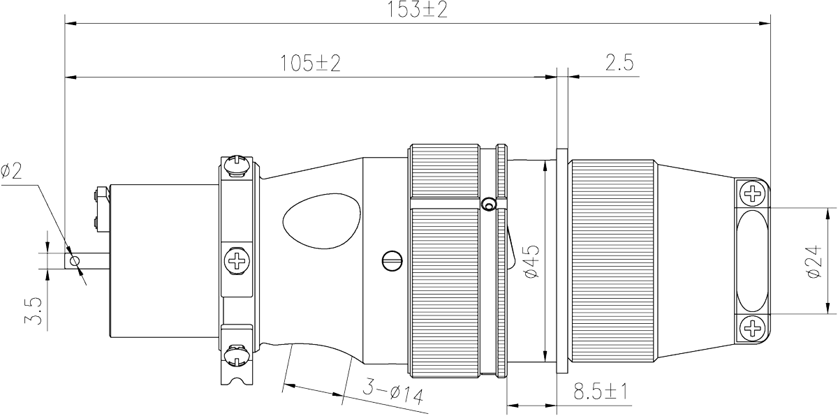 YF1 Type Circular Umbilical Connector YF1 55 dimension after mating