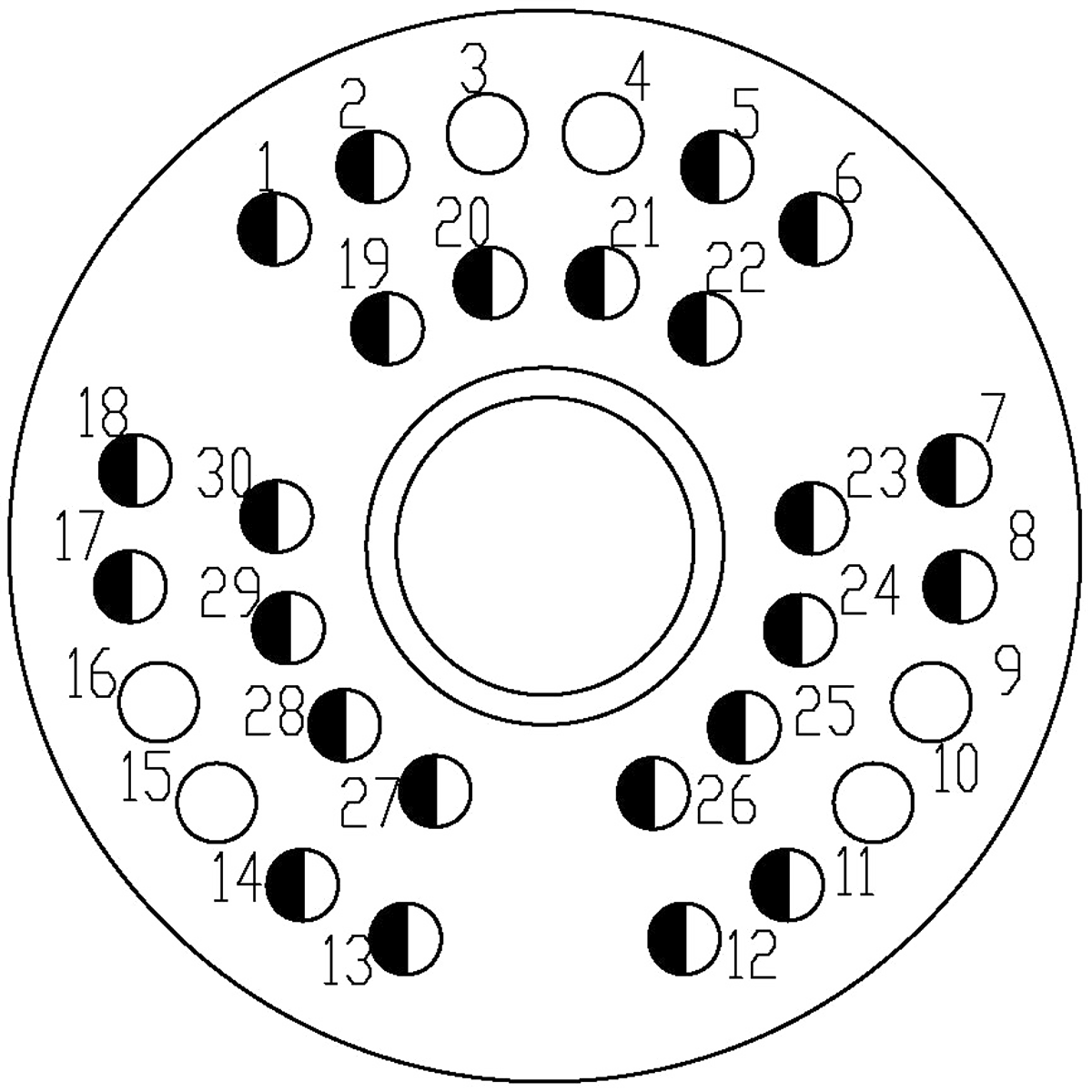 YF13 Type Circular Umbilical Connector Contact Arrangement 30 pin