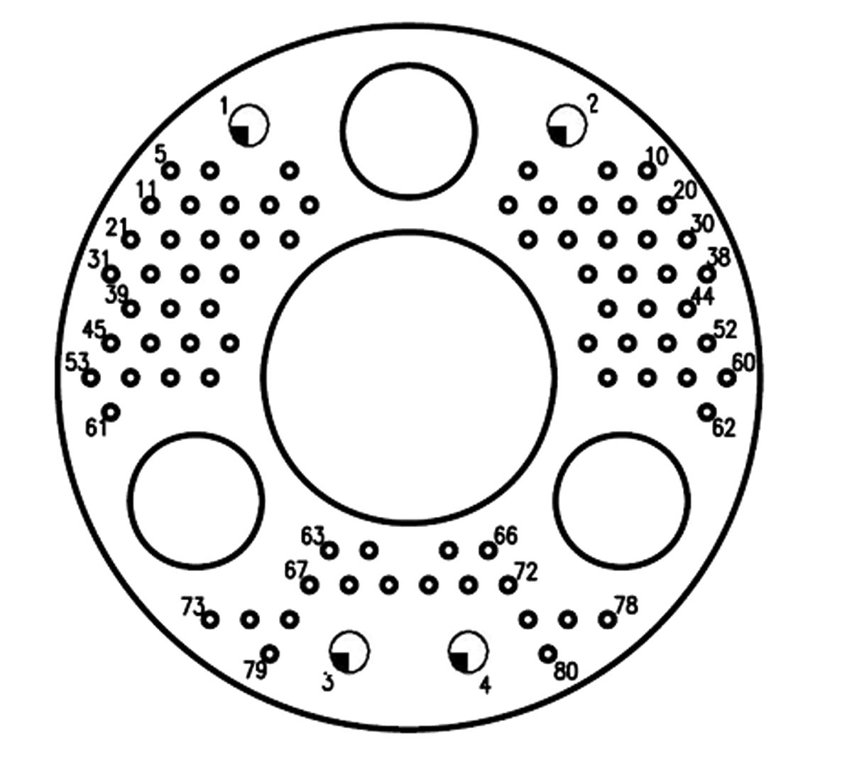 YF16 Type Circular Umbilical Connector Contact Arrangement Front View of The Socket Mating Surface