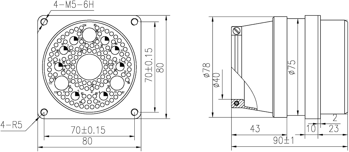 YF27 Type Circular Umbilical Connector Socket YF27 124ZM