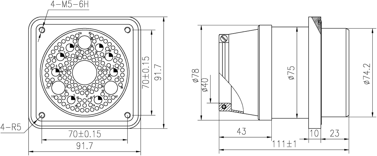 YF27 Type Circular Umbilical Connector Socket YF27 124ZM3