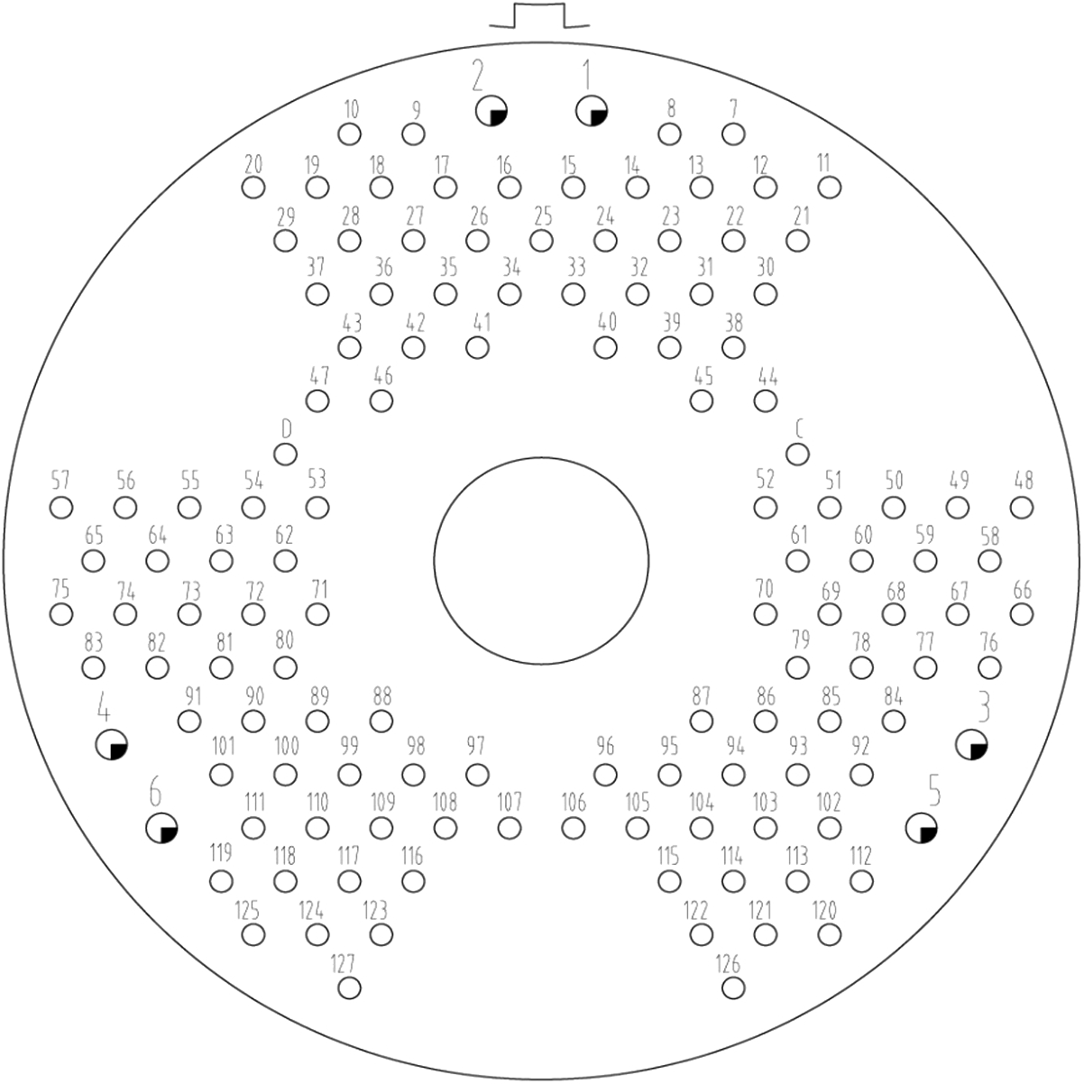 YF5 127 Type Contact Arrangement Front View of the Plug Mating Surface