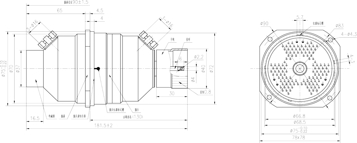 YF5 Type Circular Umbilical Connector Connector Dimension