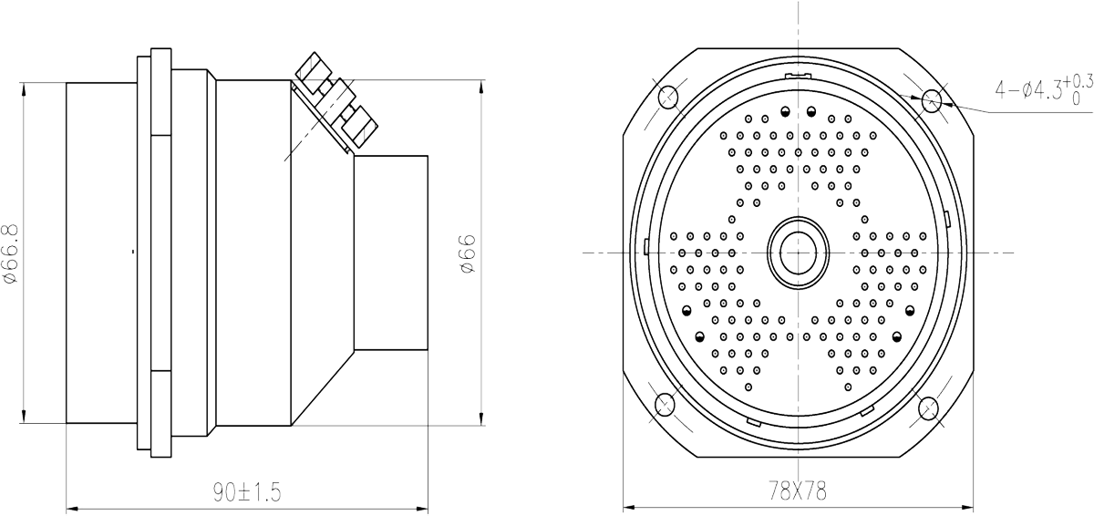 YF5 Type Circular Umbilical Connector Socket Dimension