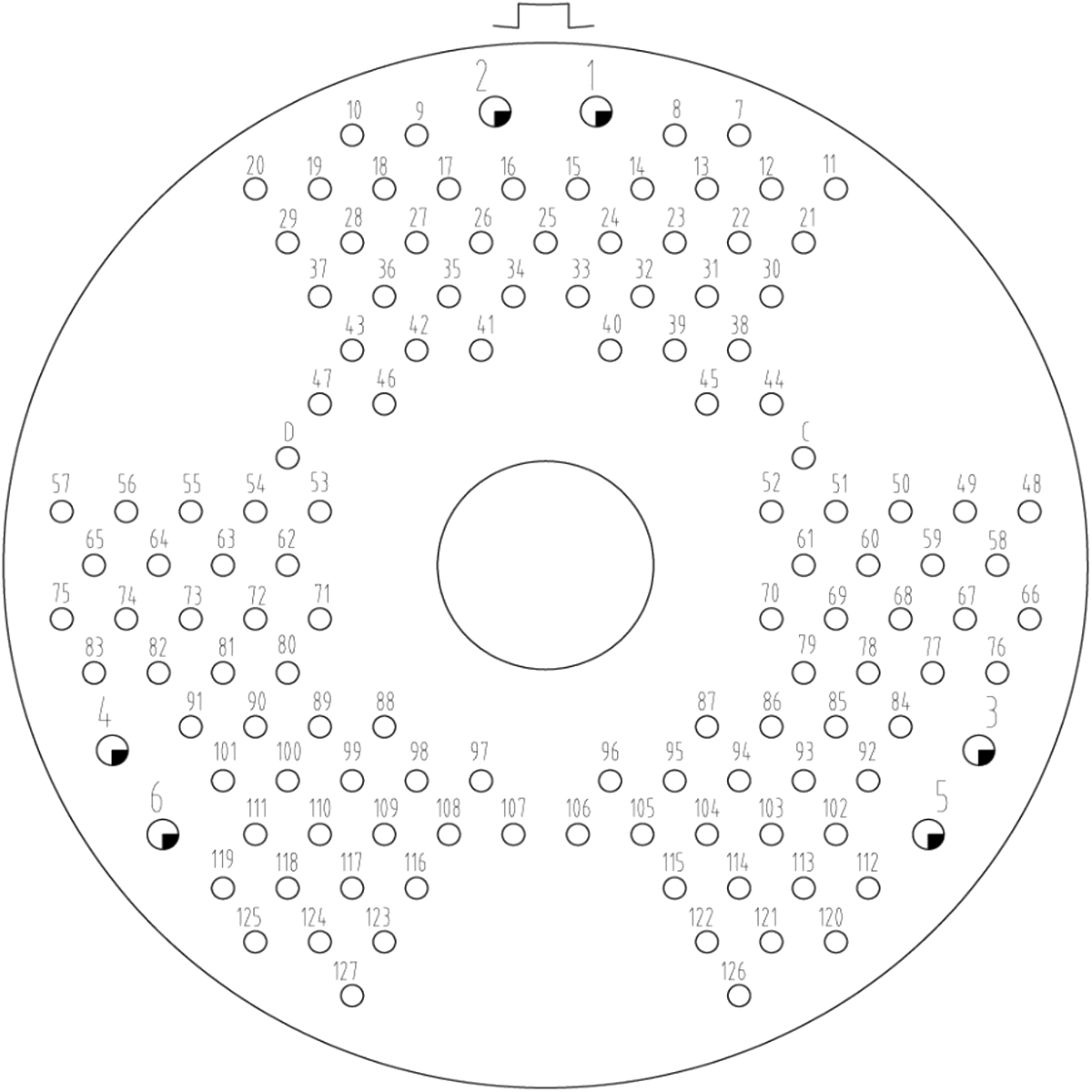 YF5P Type Circular Umbilical Connector YF5P 129 Type Contact Arrangement Front View of Plug Mating Surface