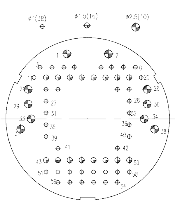 YF8 Type Circular Umbilical Connector YF8 Series Contact rrangement 64 pin socket mating surface