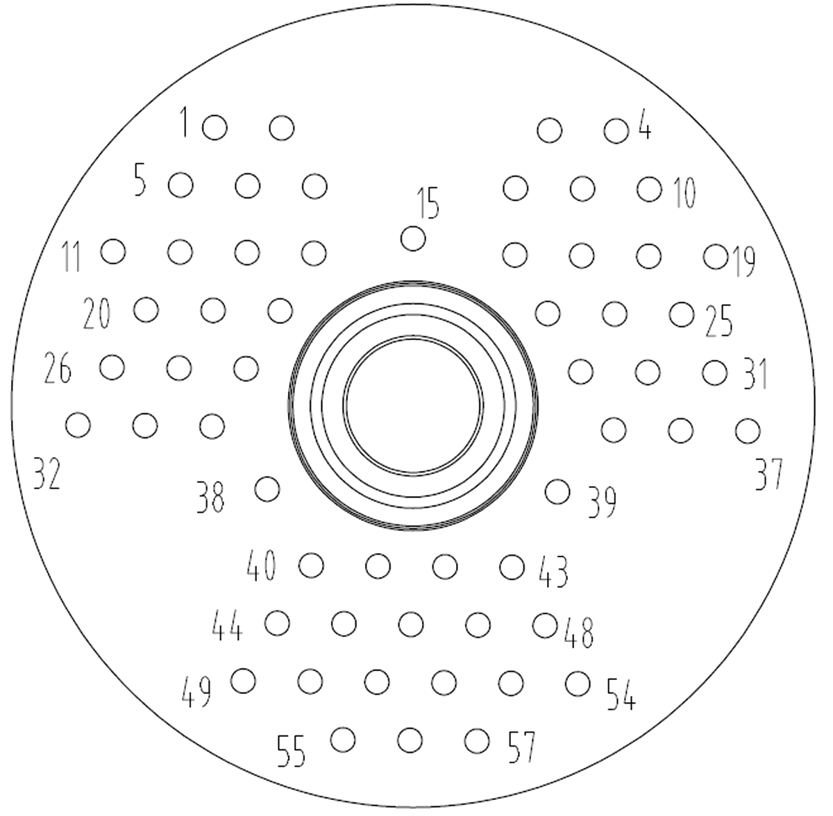 YF9 Type Circular Rainproof Umbilical Connector YF9 Connector Contact Arrangement 57 PIN