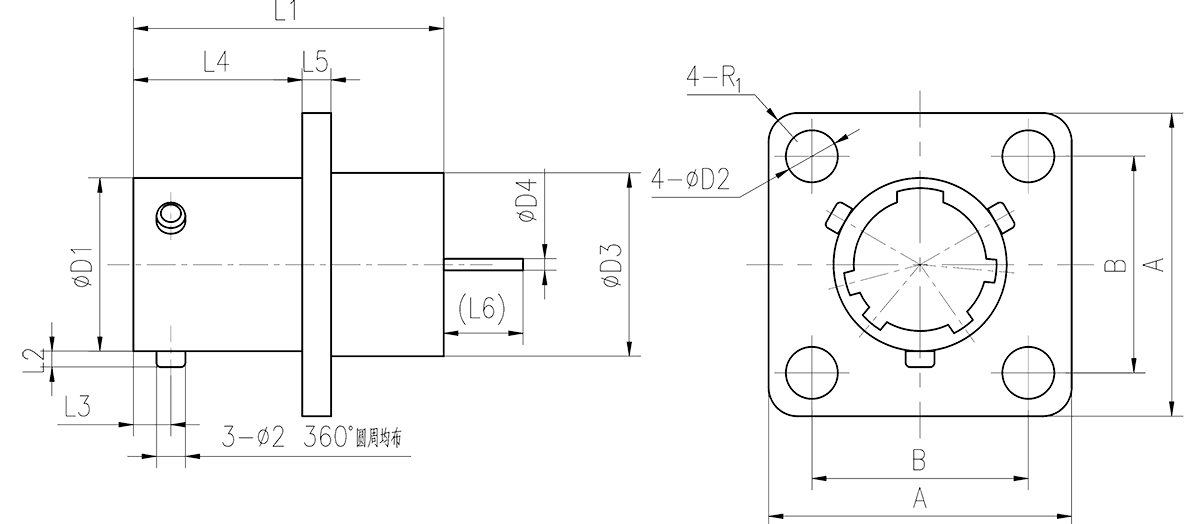 YQ2 drawings PCB Mounting Receptacle