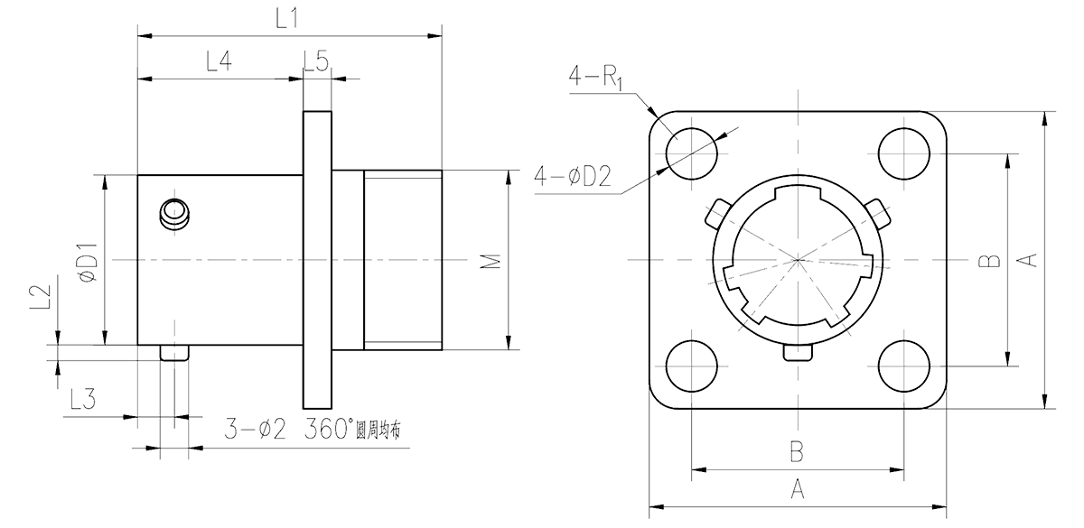 YQ2 drawings Square Flange Receptacle