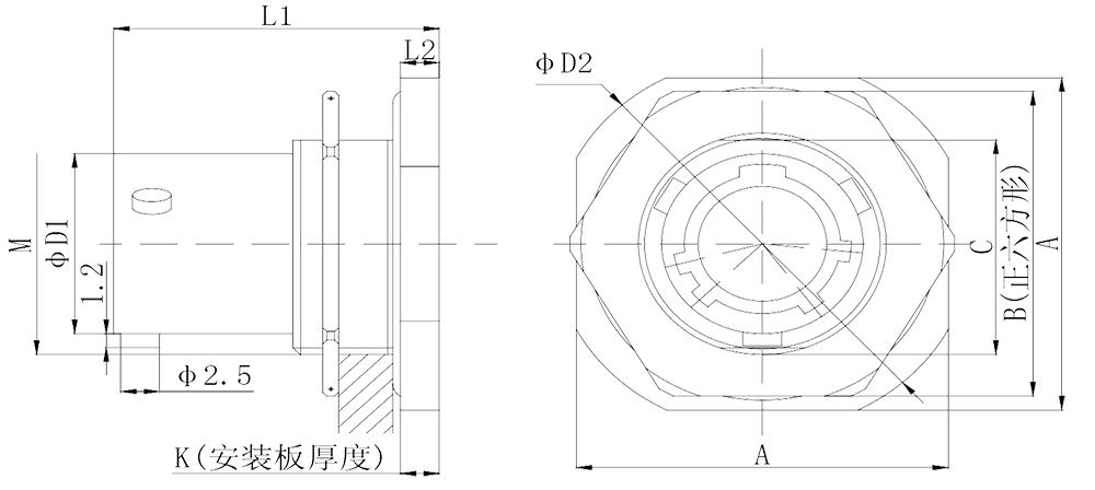 y11 Nut mounting glass sintered receptacle