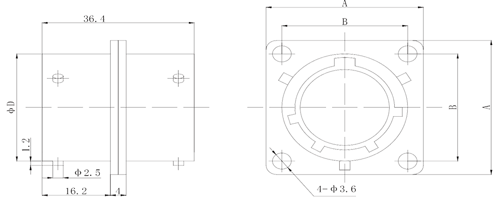 y11 Wall mount square flange receptacle